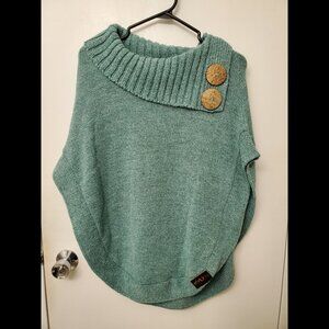 Coastal Teal Knit Button-Shoulder Poncho Sweater